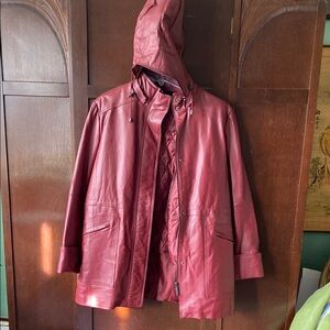 Red Hooded Leather Jacket